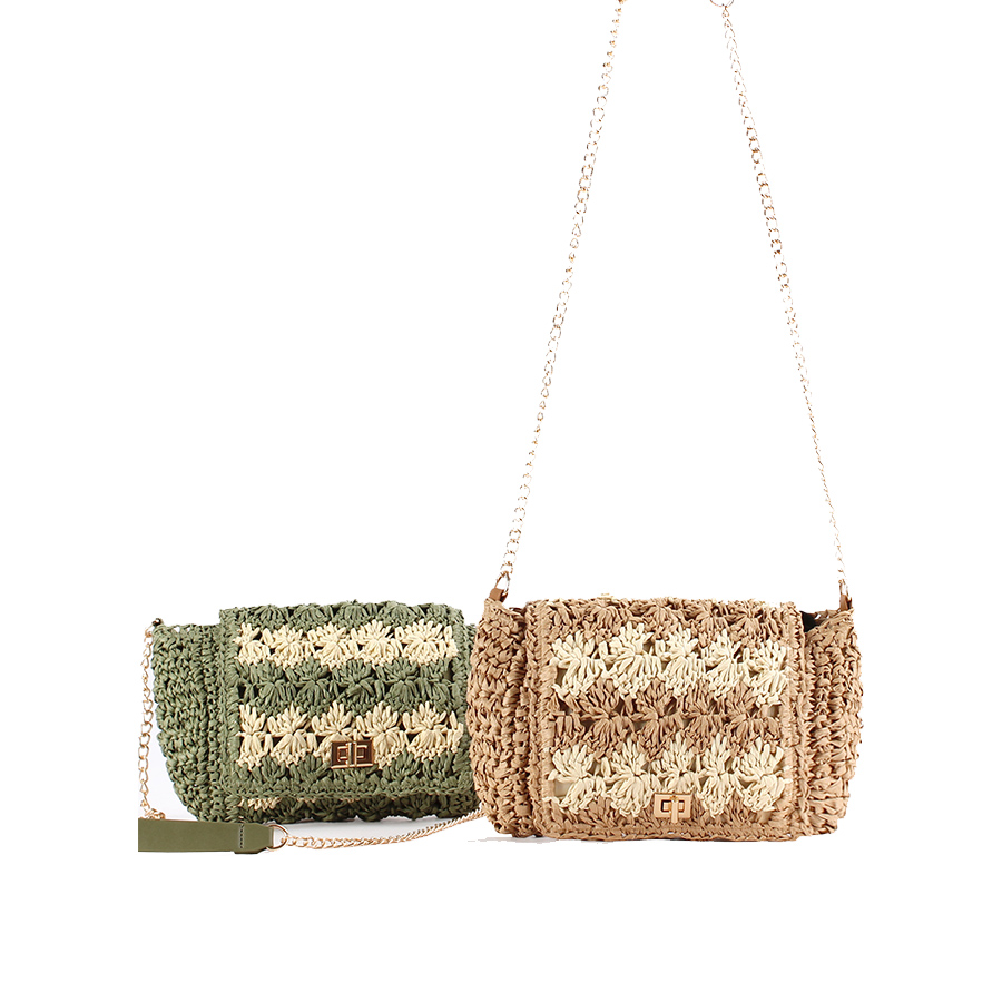 Crochet Bag Raffia - Bolsas Transversais de Palha para Mulheres,