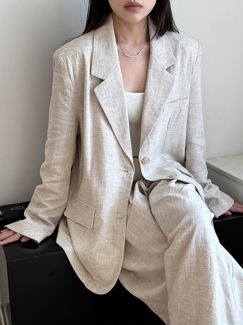 Linen Pant Wide - Outono high-end material de linho blazer