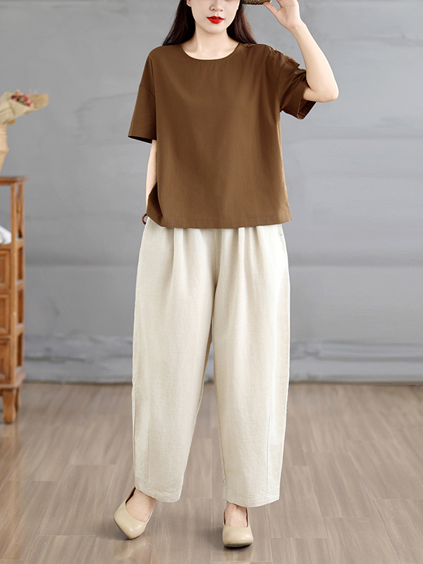 Linen Pant Wide - Conjunto Feminino de Verão Estilo Étnico: